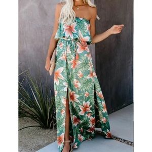 NEW Floral Tropical Resort Vacation Strapless Maxi Dress